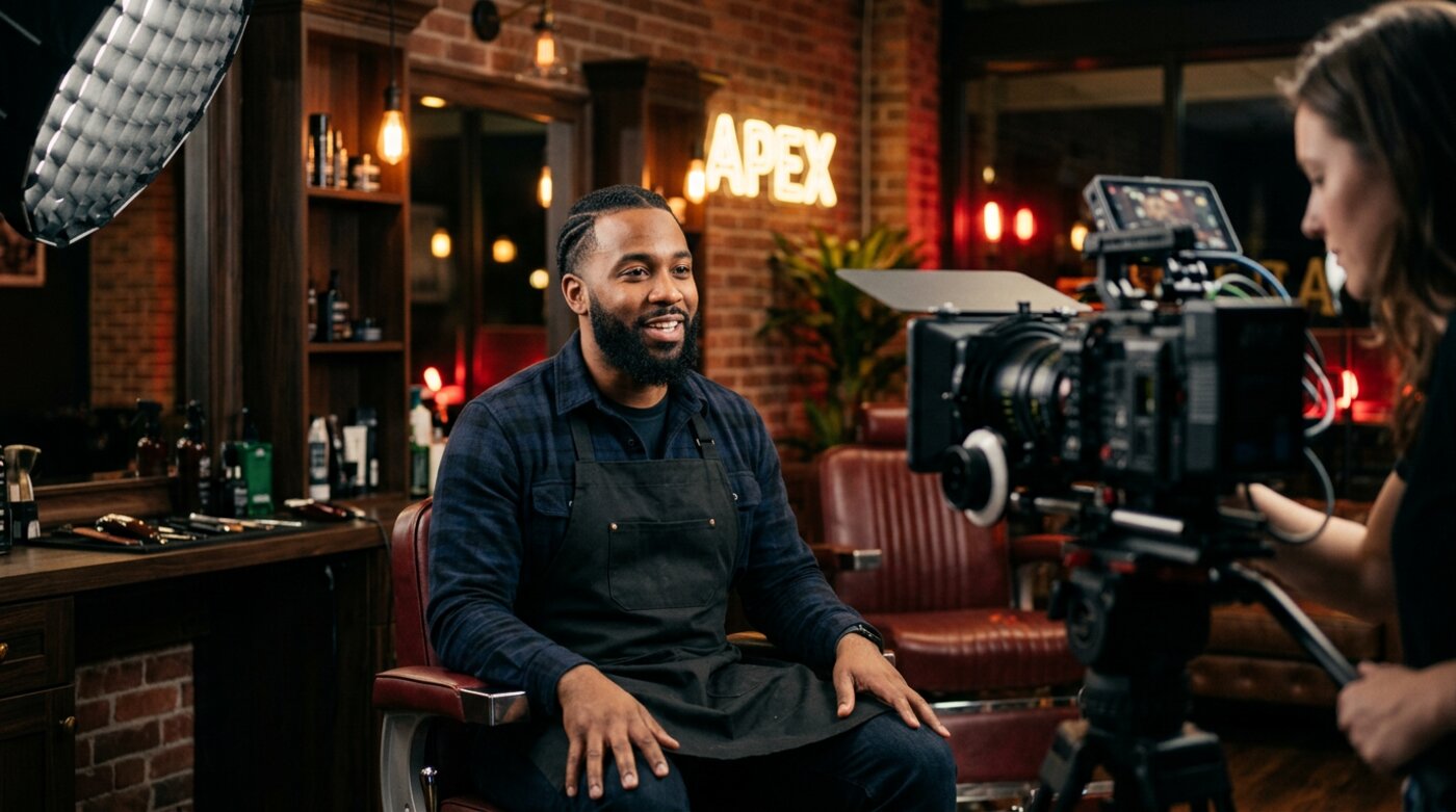 Small business owner filmed for a promotional video