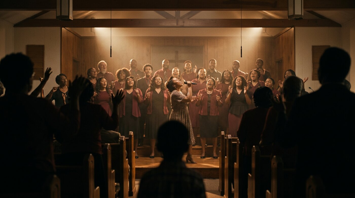 Church choir performing during a community event video shoot